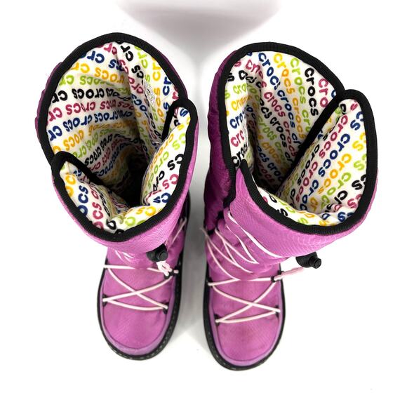 Crocs Women's Pink Purple Insulated Tall Cosmo Moon Snow Boots (6) - Picture 4 of 9